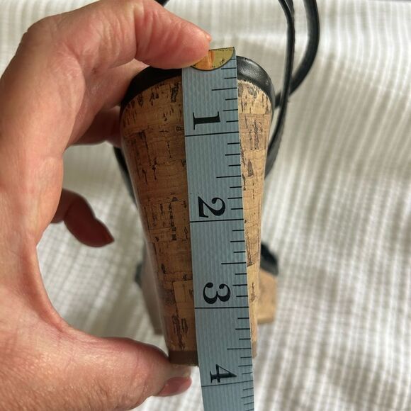 Unisa Women's Black & Sparkly Silver Braided Cork Wedge Strappy Sandals Size 8 - Picture 12 of 12